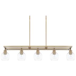 Mid Century 47" Wide Aged Brass 5-Light Linear Chandelier