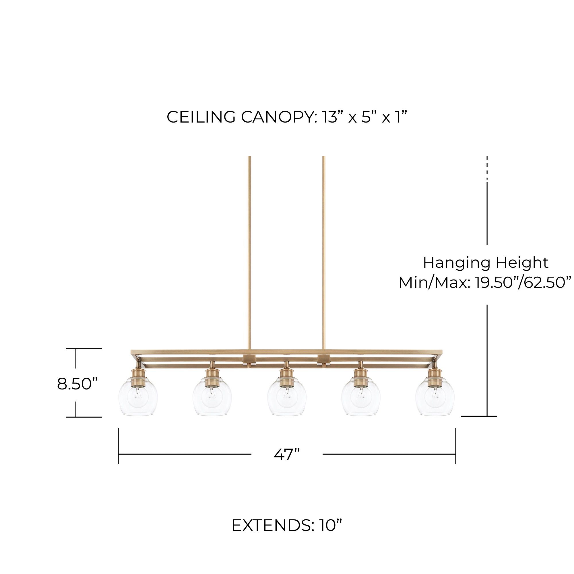 Image 3 Mid Century 47" Wide Aged Brass 5-Light Linear Chandelier more views