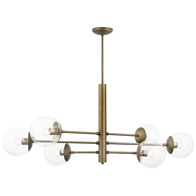 Image 1 Mid-Century 48" Wide Antique Brass 6-Light Sputnik Pendant