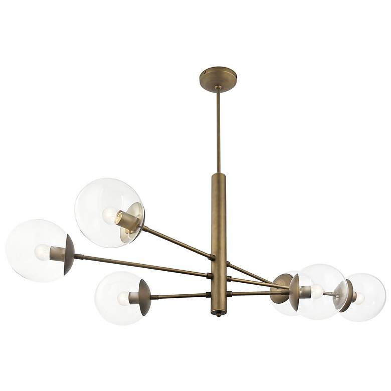 Image 2 Mid-Century 48" Wide Antique Brass 6-Light Sputnik Pendant more views