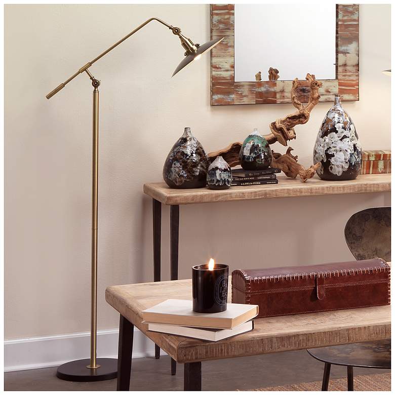 Image 2 Mid-Century Modern 1-Light Floor Lamp in Black and Brass more views