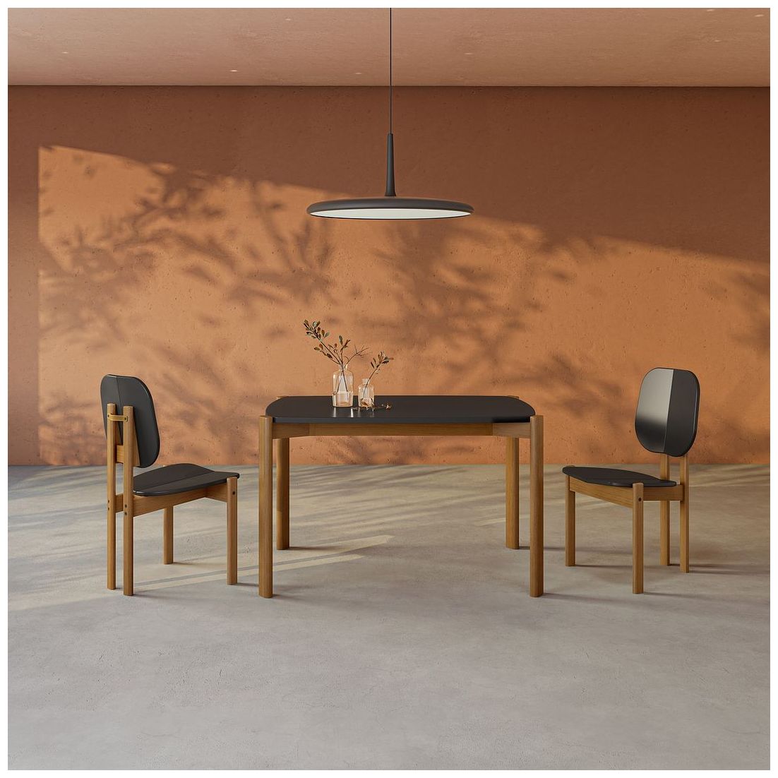 Image 2 Mid Century Modern Gales 47.24 Dining Table Solid Wood Legs Matte Black more views