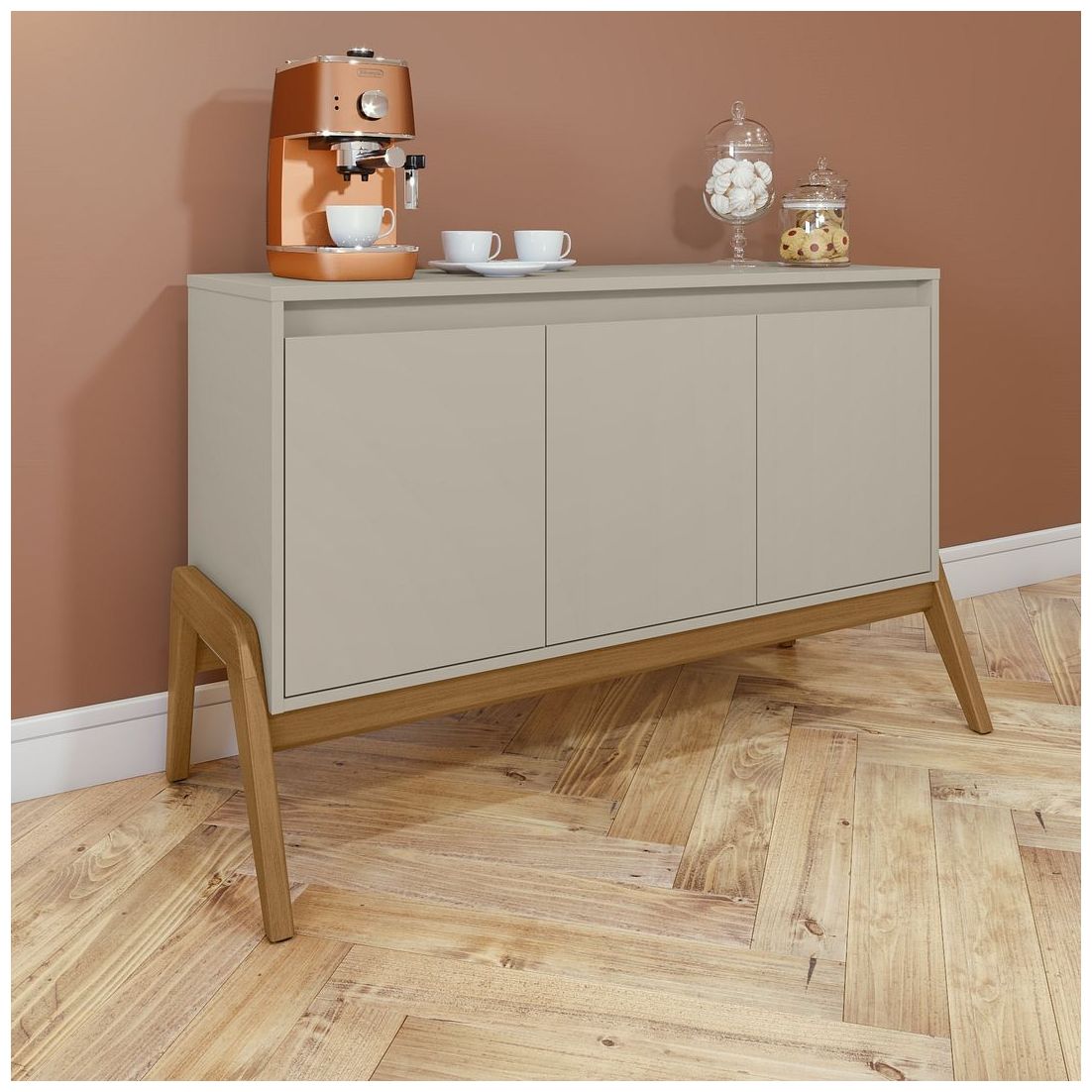 Image 2 Mid-Century Modern Gales 48.50 Sideboard with Solid Wood Legs in Greige more views