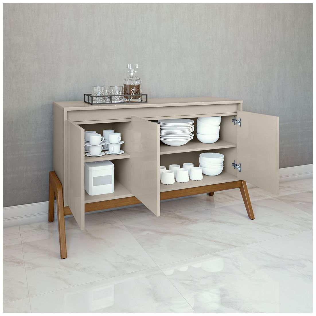 Image 5 Mid-Century Modern Gales 48.50 Sideboard with Solid Wood Legs in Greige more views