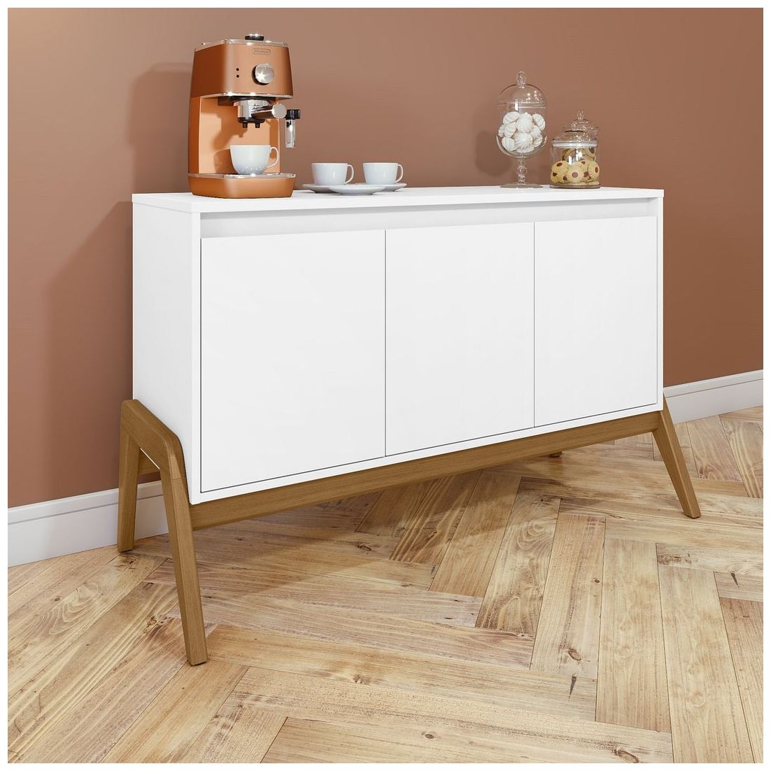 Image 2 Mid-Century Modern Gales 48.50 Sideboard with Solid Wood Legs in White more views