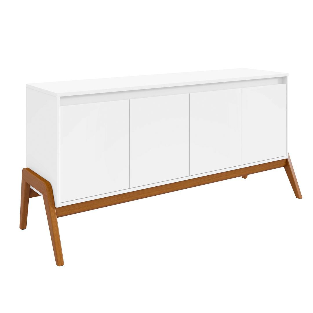 Mid-Century Modern Gales 63.32 Sideboard with Solid Wood Legs in White