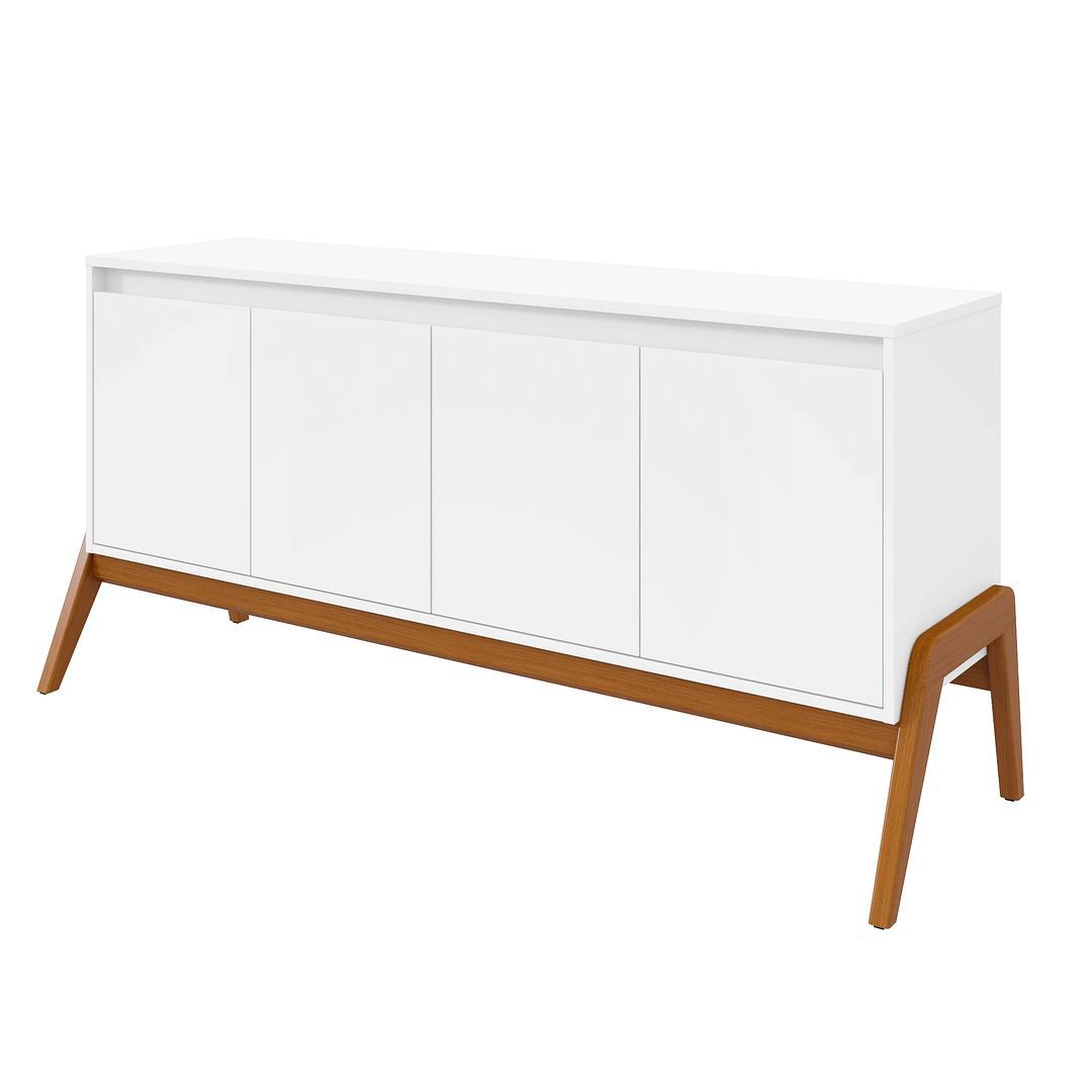 Mid-Century Modern Gales 63.32 Sideboard with Solid Wood Legs in White
