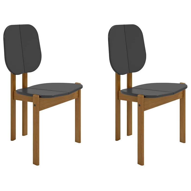Image 1 Mid-Century Modern Gales Dining Chair with Wood Legs in Black - Set of 2
