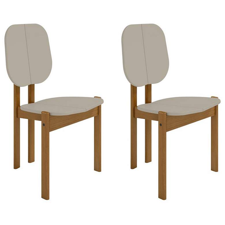 Image 1 Mid-Century Modern Gales Dining Chair with Wood Legs in Greige - Set of 2
