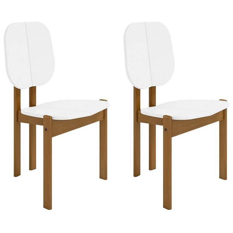 Image 1 Mid-Century Modern Gales Dining Chair with Wood Legs in White - Set of 2