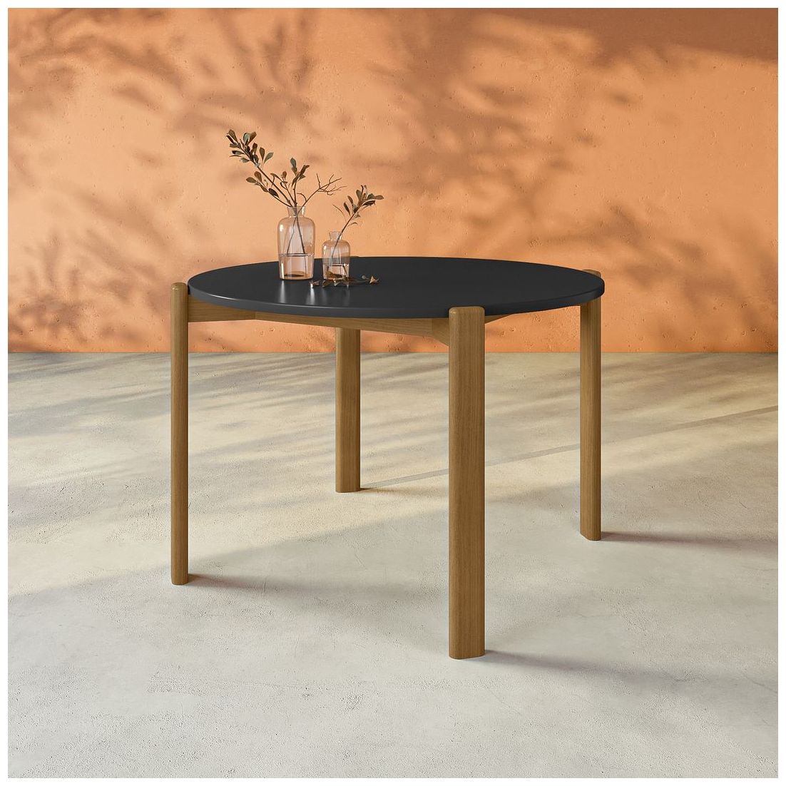 Image 2 Mid Century Modern Gales Round 46.54 Dining Table Solid Wood Legs Black more views