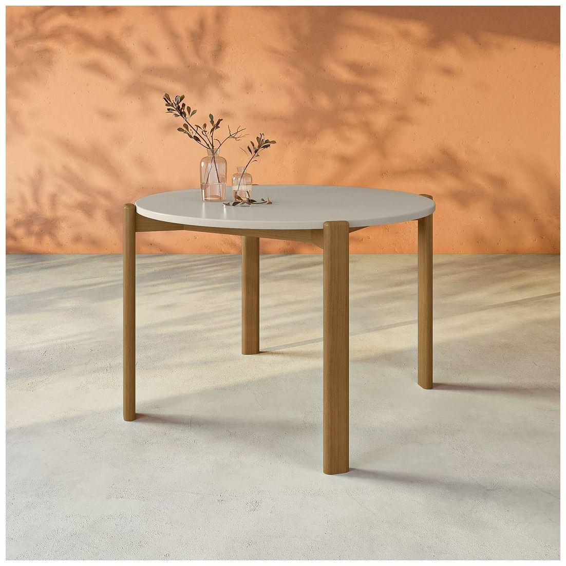 Image 2 Mid Century- Modern Gales Round 46.54 Dining Table Solid Wood Legs Greige more views