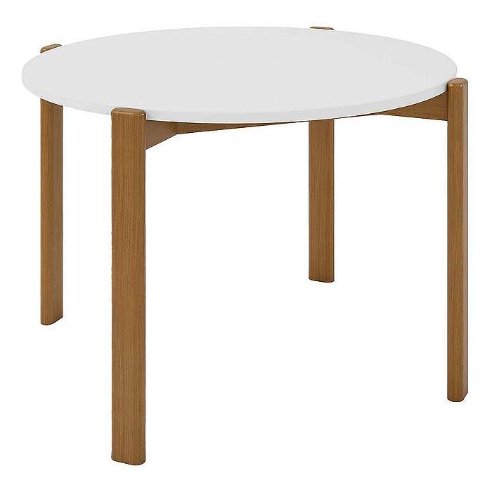 Manhattan Comfort Mid-Century Modern Gales Round 46.54 Dining Table with Solid Wood Legs in Matte White Manhattan Comfort Mid-Century Modern Gales Round 46.54 Dining Table with Solid Wood Legs in Matte White