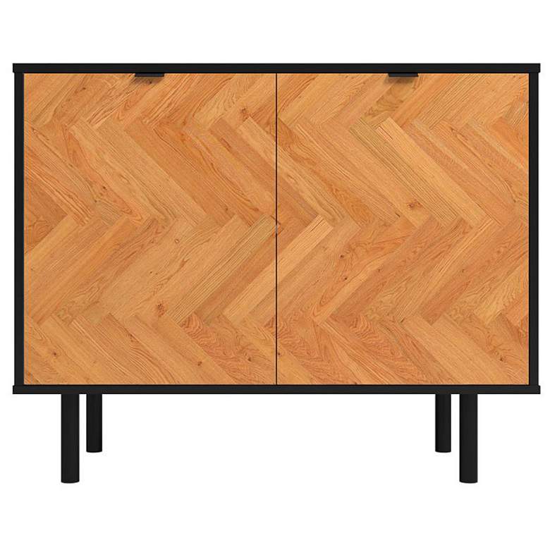 Image 1 Mid-Century Modern Liam Accent Cabinet with 2 Shelves in Black and Wood