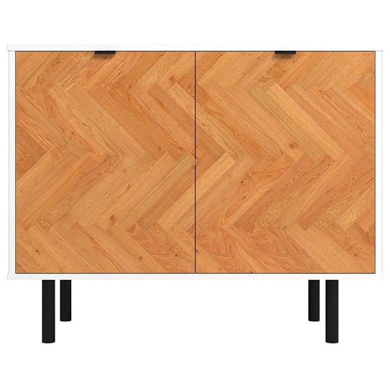 Image 1 Mid-Century Modern Liam Accent Cabinet with 2 Shelves in White and Wood