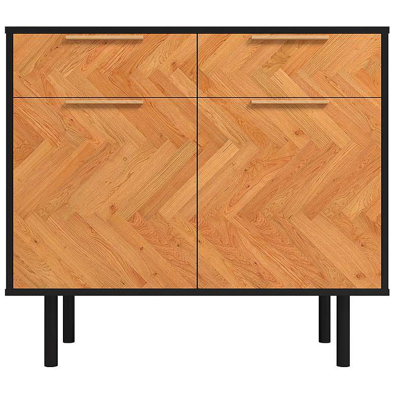 Image 1 Mid-Century Modern Liam Sideboard with 4 Shelves in Black and Wood
