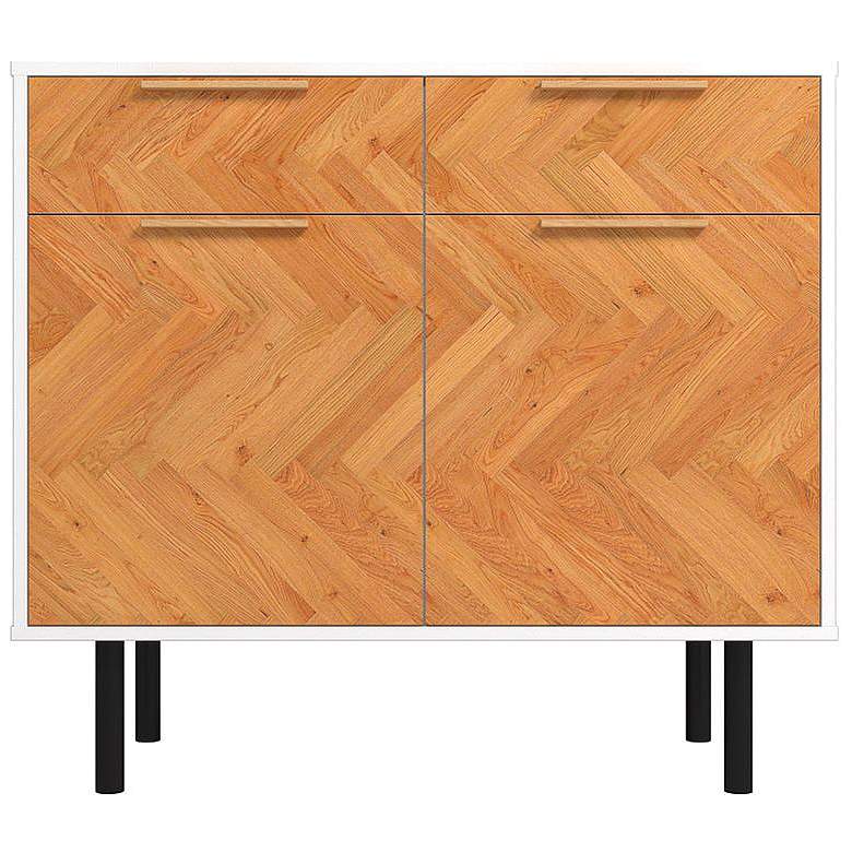 Image 1 Mid-Century Modern Liam Sideboard with 4 Shelves in White and Wood
