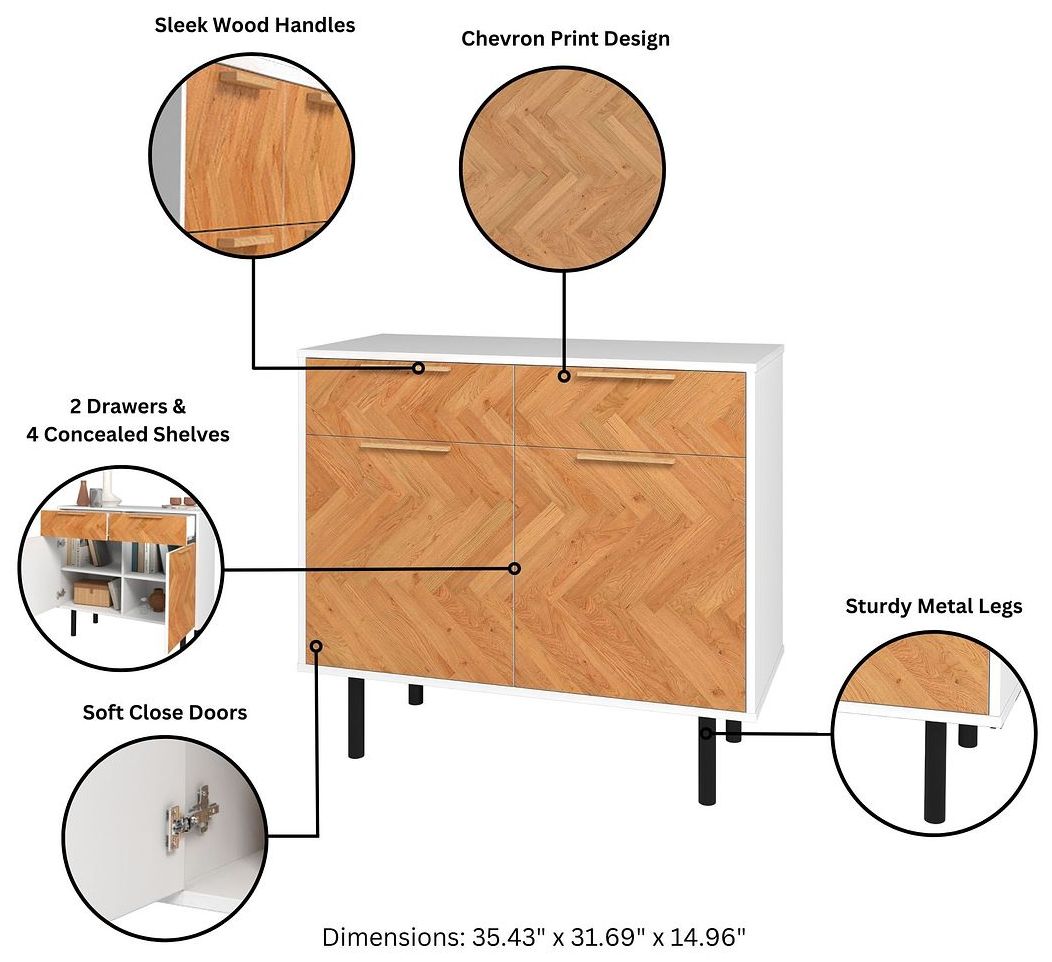 Image 4 Mid-Century Modern Liam Sideboard with 4 Shelves in White and Wood more views