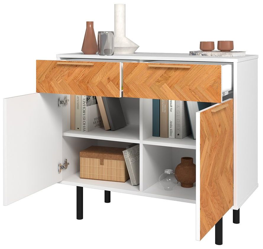 Image 5 Mid-Century Modern Liam Sideboard with 4 Shelves in White and Wood more views