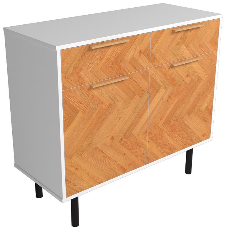 Image 6 Mid-Century Modern Liam Sideboard with 4 Shelves in White and Wood more views