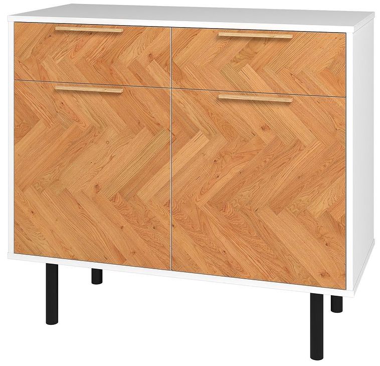 Mid-Century Modern Liam Sideboard with 4 Shelves in White and Wood