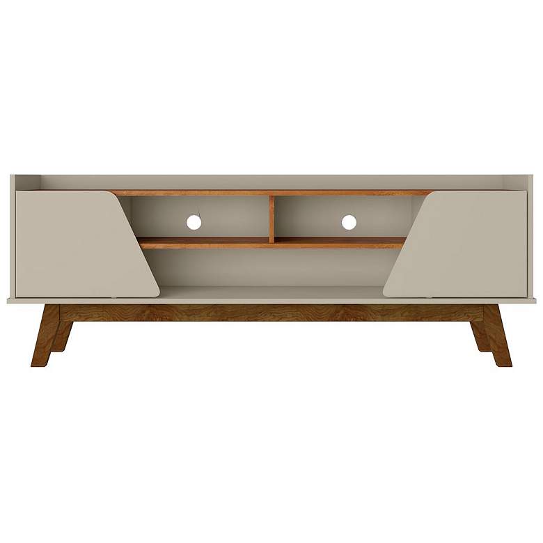 Image 1 Mid Century Modern Marcus TV Stand with Solid Wood Legs Greige and Nature