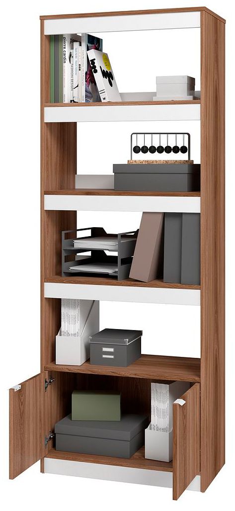Image 4 Mid-Century Modern Ratzer Bookcase with 5 Shelves in Brown and White more views