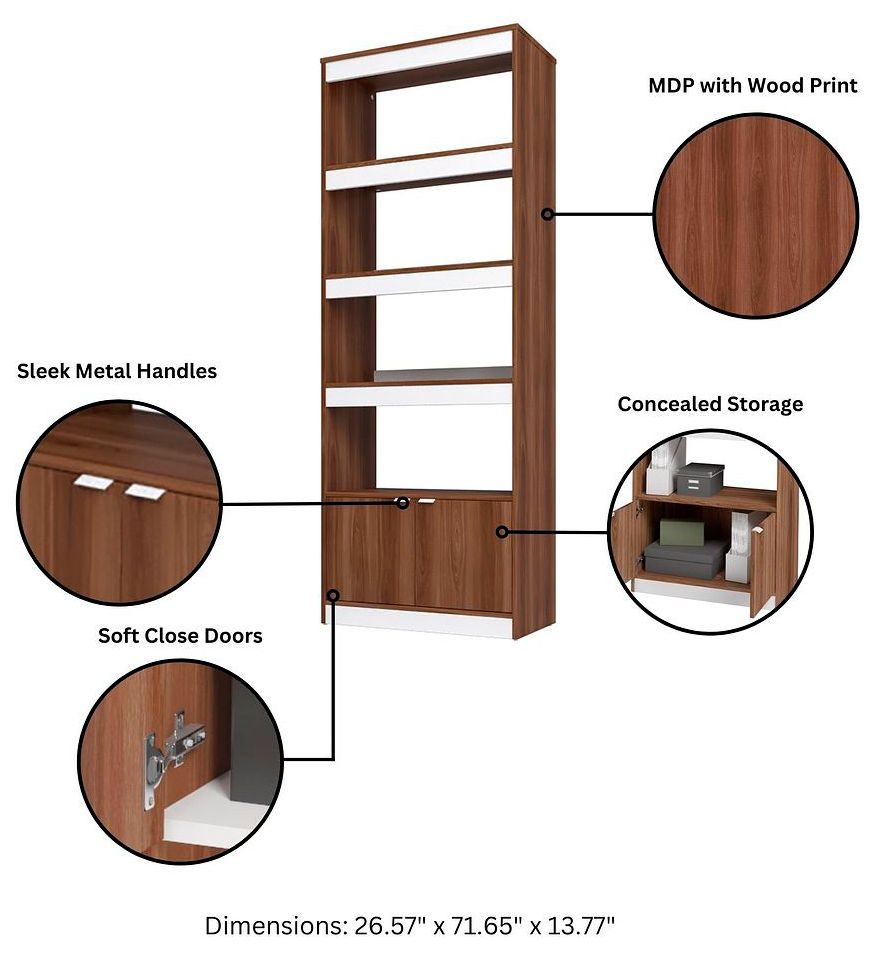 Mid-Century Modern Ratzer Bookcase with 5 Shelves in Brown and White