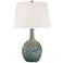 Mid-Century Teal Ceramic Gourd Table Lamp with 9W LED Bulb