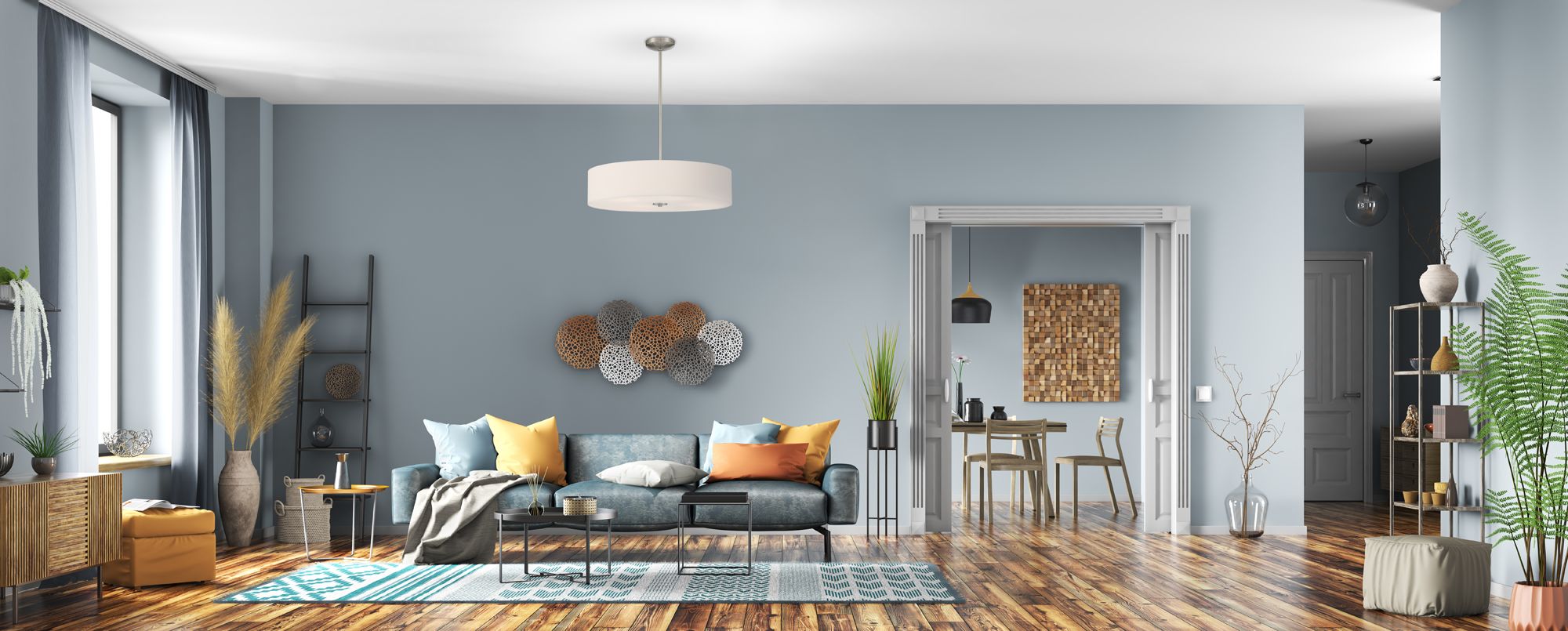 Mid Town 24" Wide Brushed Steel LED Drum Pendant Light in scene