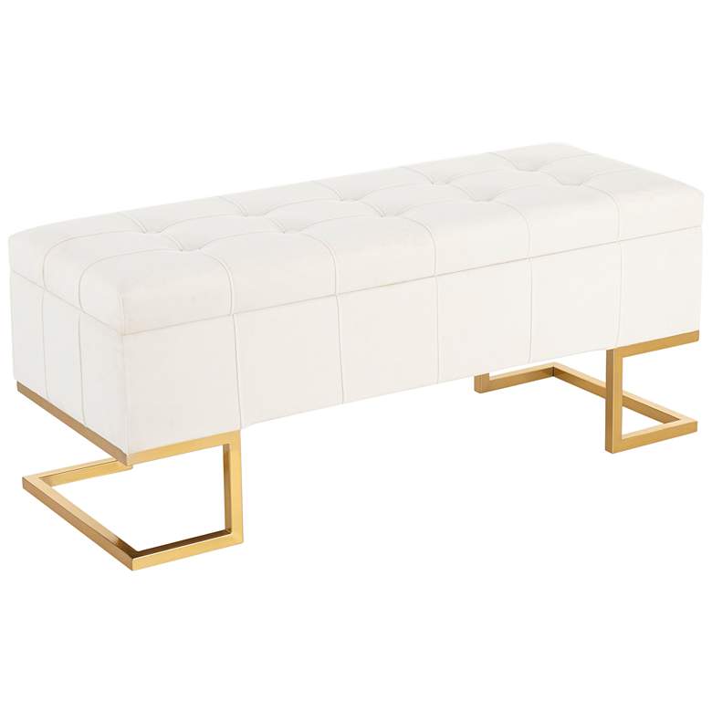 Image 1 Midas Storage Bench in Gold Steel and White Velvet by LumiSource