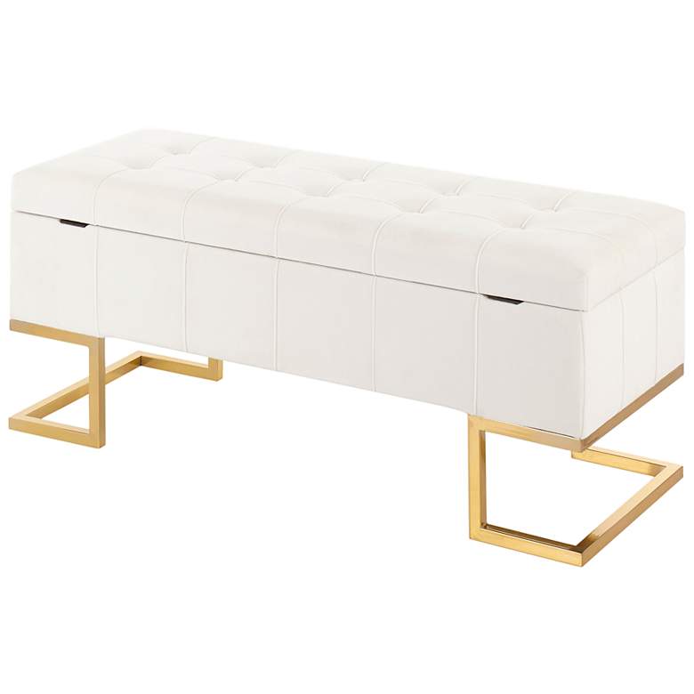 Image 4 Midas Storage Bench in Gold Steel and White Velvet by LumiSource more views