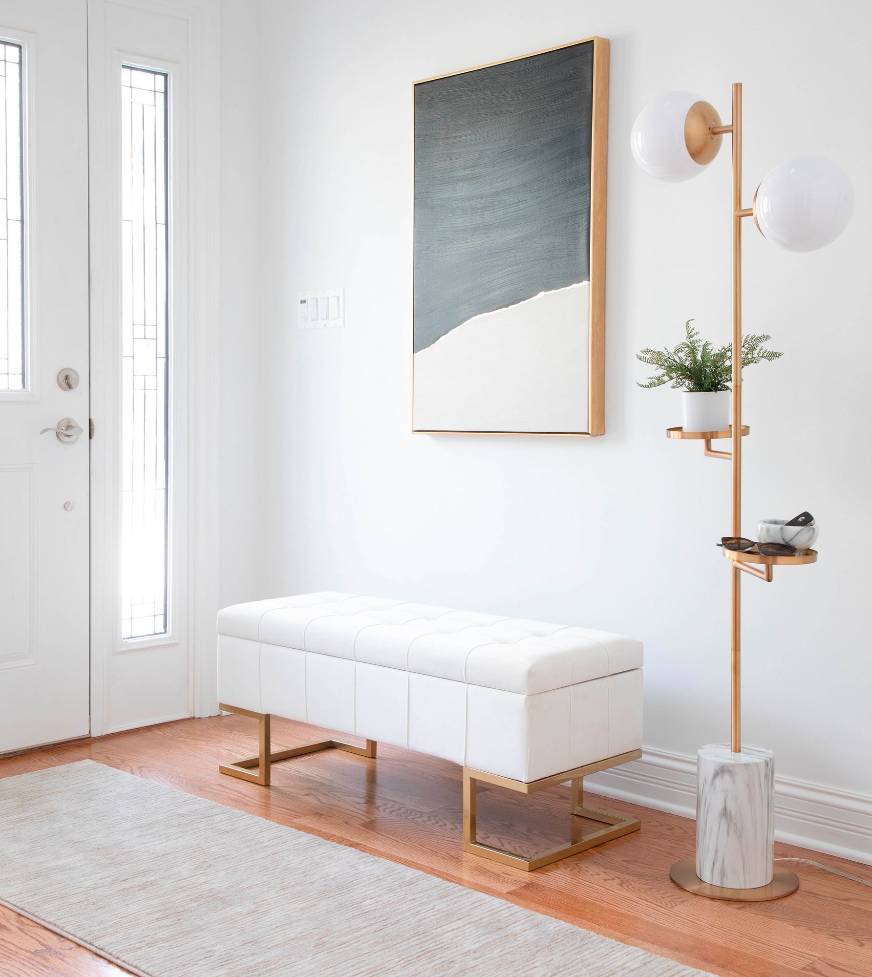 Midas Storage Bench in Gold Steel and White Velvet by LumiSource