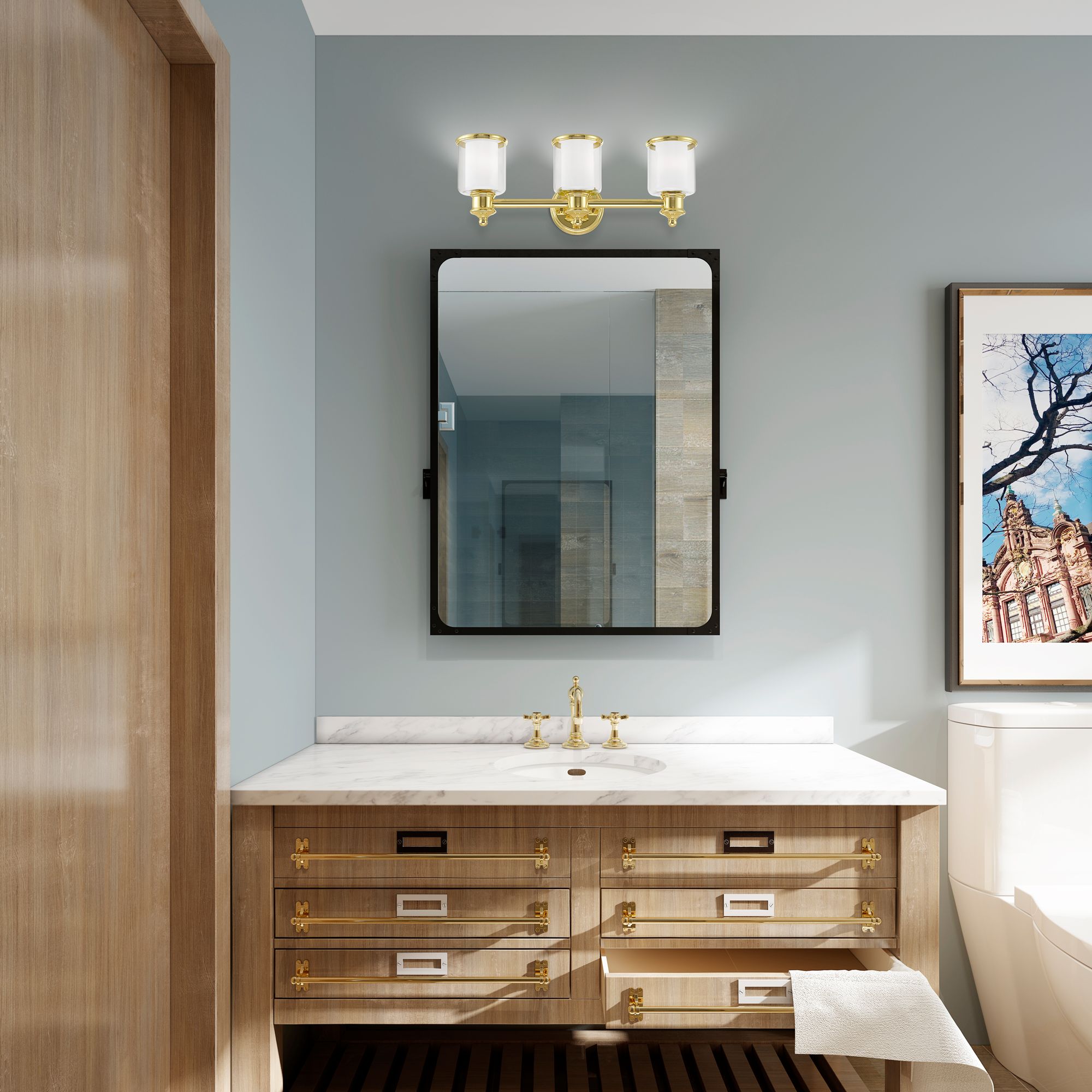 Middlebush 23 1/2" Wide Polished Brass 3-Light Bath Light