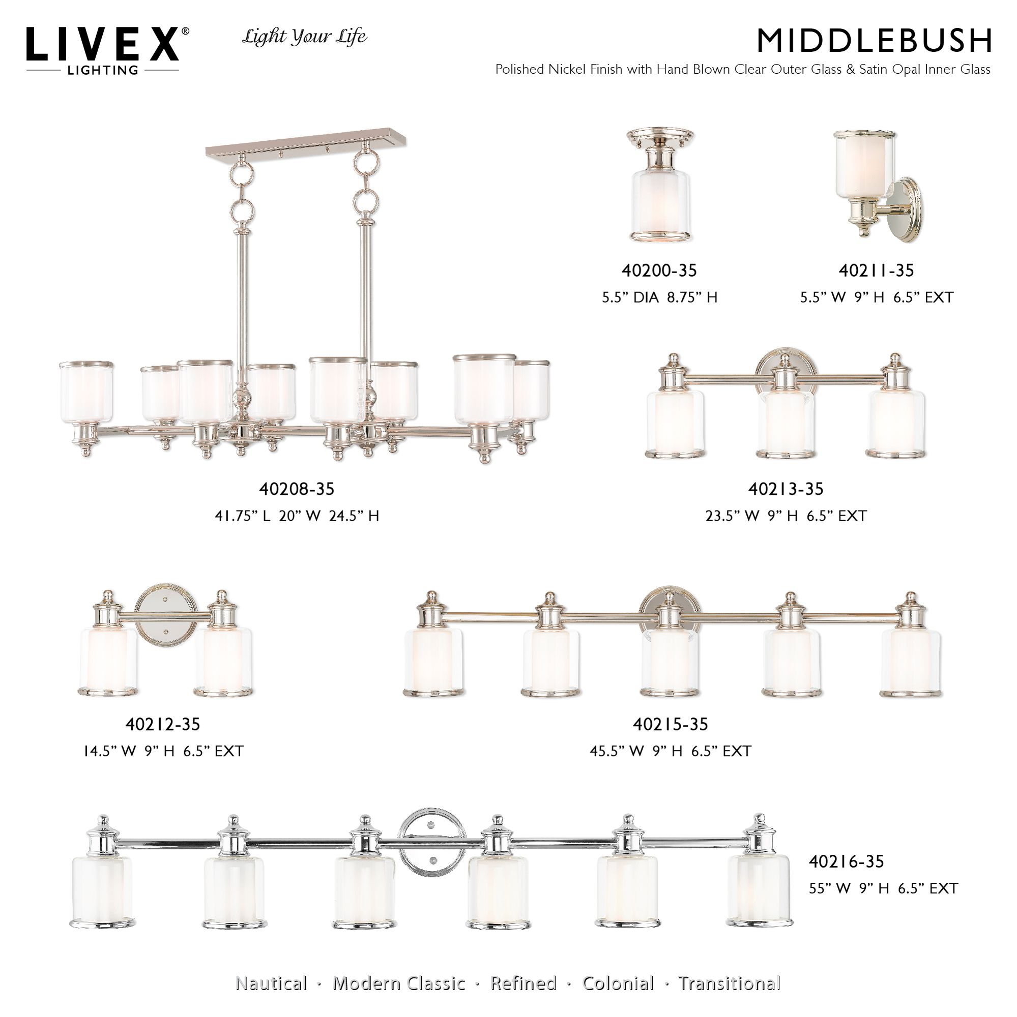 Middlebush 55" Wide Polished Nickel 6-Light Bath Light