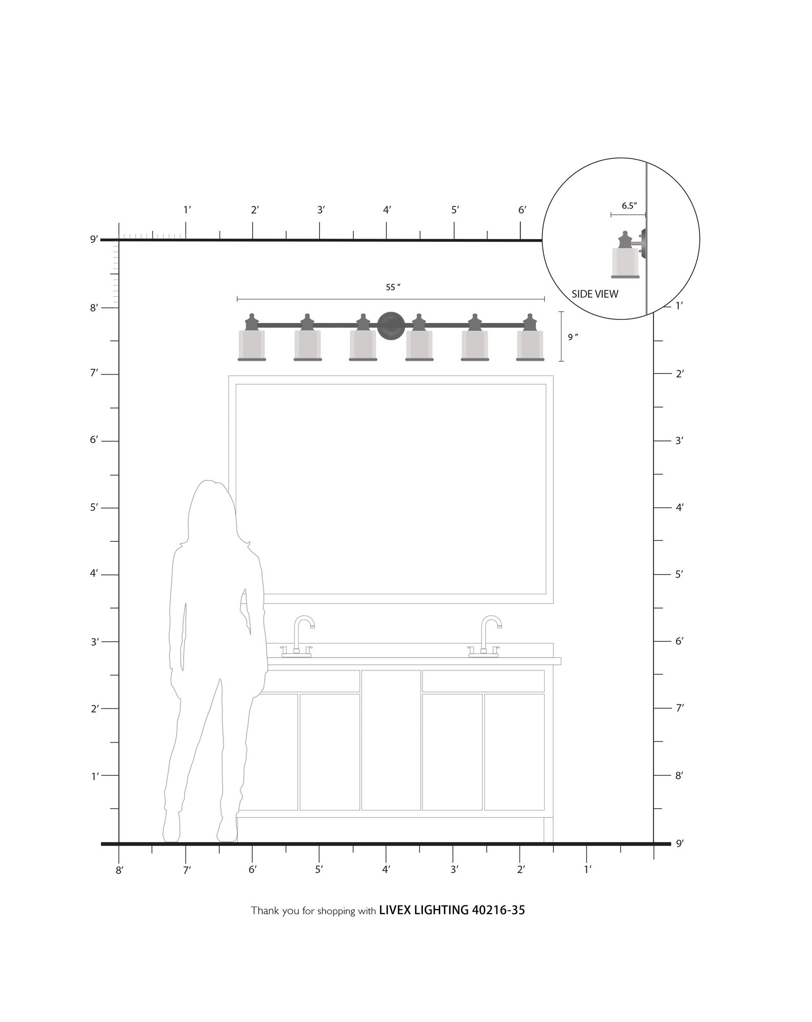 Middlebush 55" Wide Polished Nickel 6-Light Bath Light