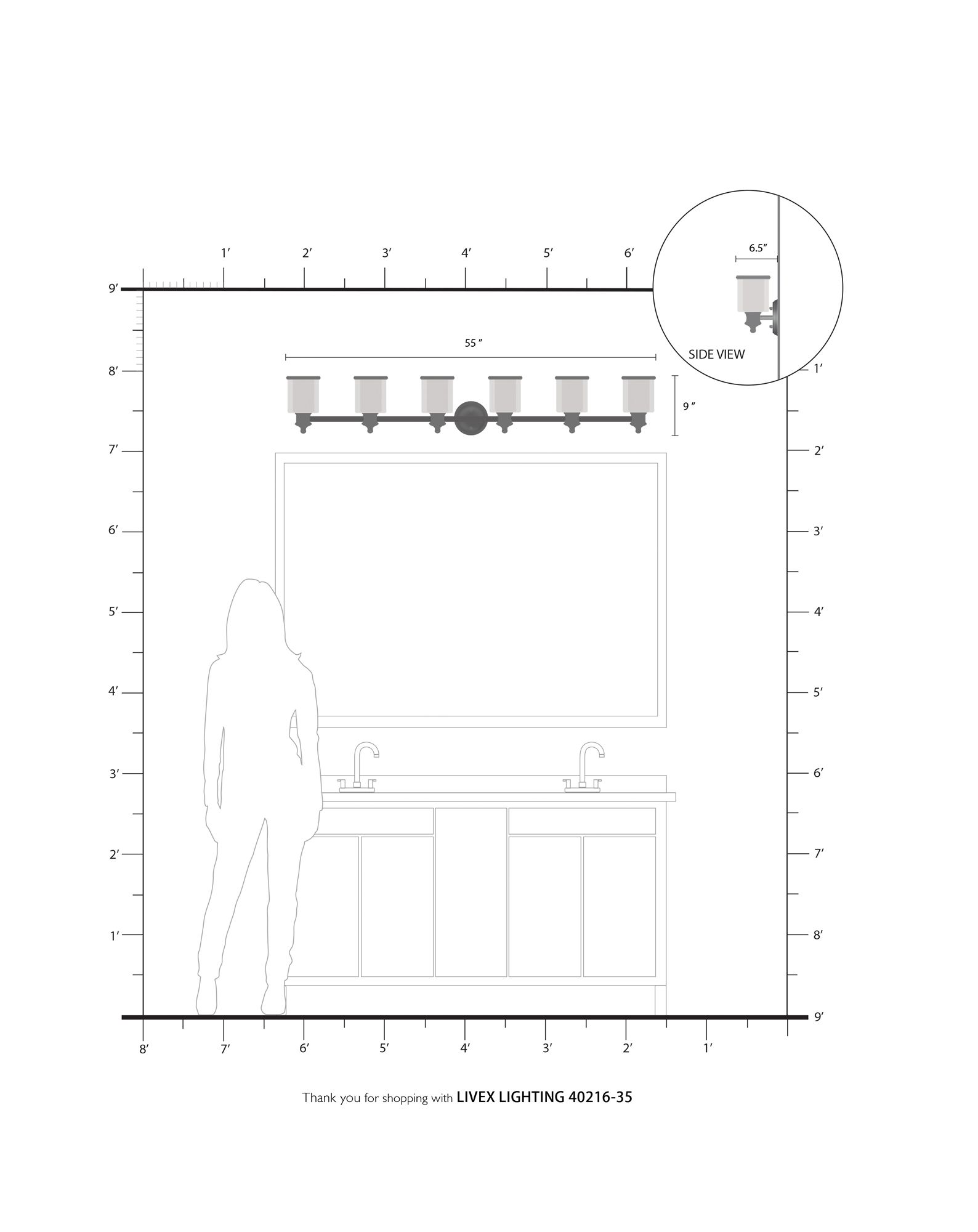 Middlebush 55" Wide Polished Nickel 6-Light Bath Light