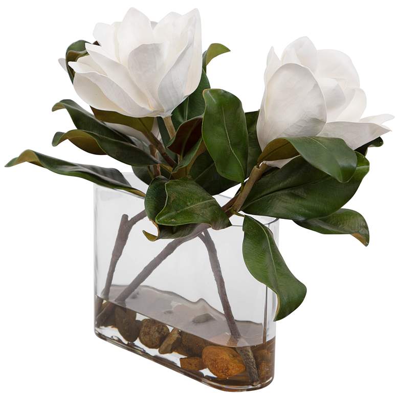 Image 1 Middleton White Magnolia 16 1/2" Wide Faux Flowers in Vase