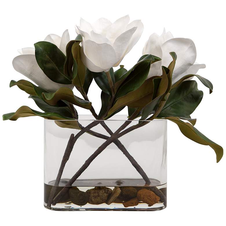 Image 1 Middleton White Magnolia 16 1/2 inch Wide Faux Flowers in Vase