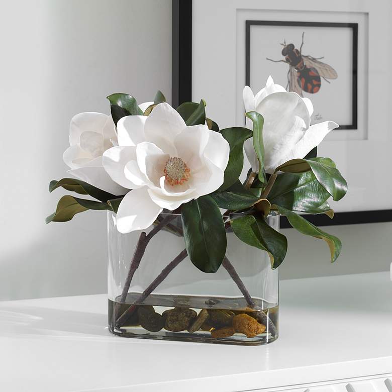 Image 1 Middleton White Magnolia 16 1/2" Wide Faux Flowers in Vase