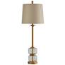 Midfield  Clear Glass and Gold Table Lamp with Beige Hardback Fabric Shade