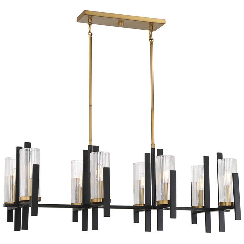 Image 1 Midland 16" Wide Black and Brass 6-Light Linear Chandelier