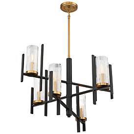 Image5 of Midland 28"W Matte Black with Warm Brass 6-Light Chandelier more views