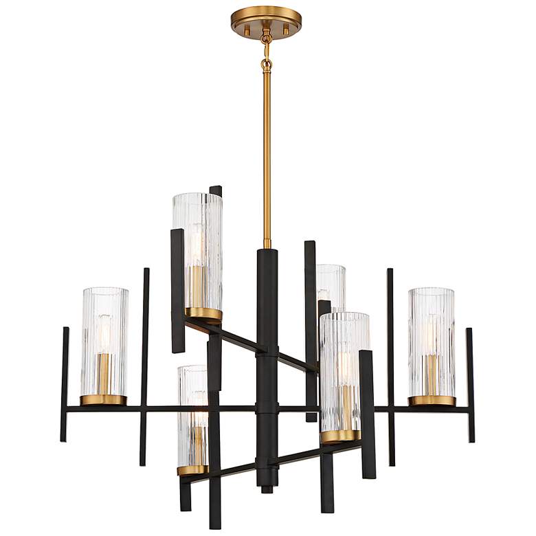 Image 6 Midland 28"W Matte Black with Warm Brass 6-Light Chandelier more views