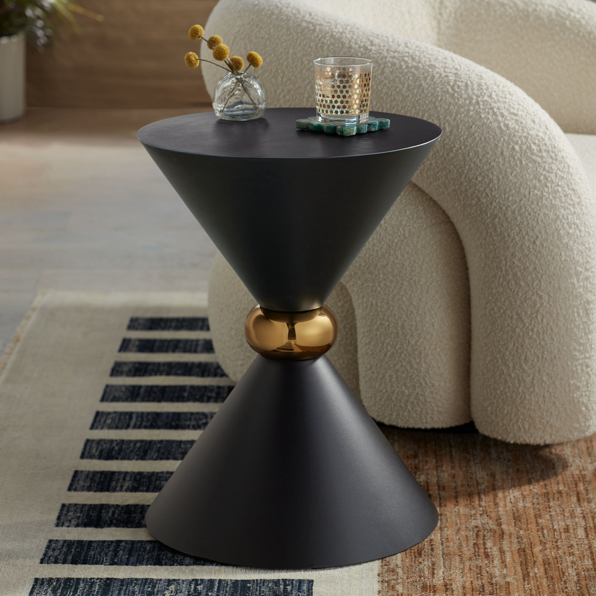 Midnight 17 3 4 Wide Black and Gold Metal Hourglass Side Table 1953C Lamps Plus