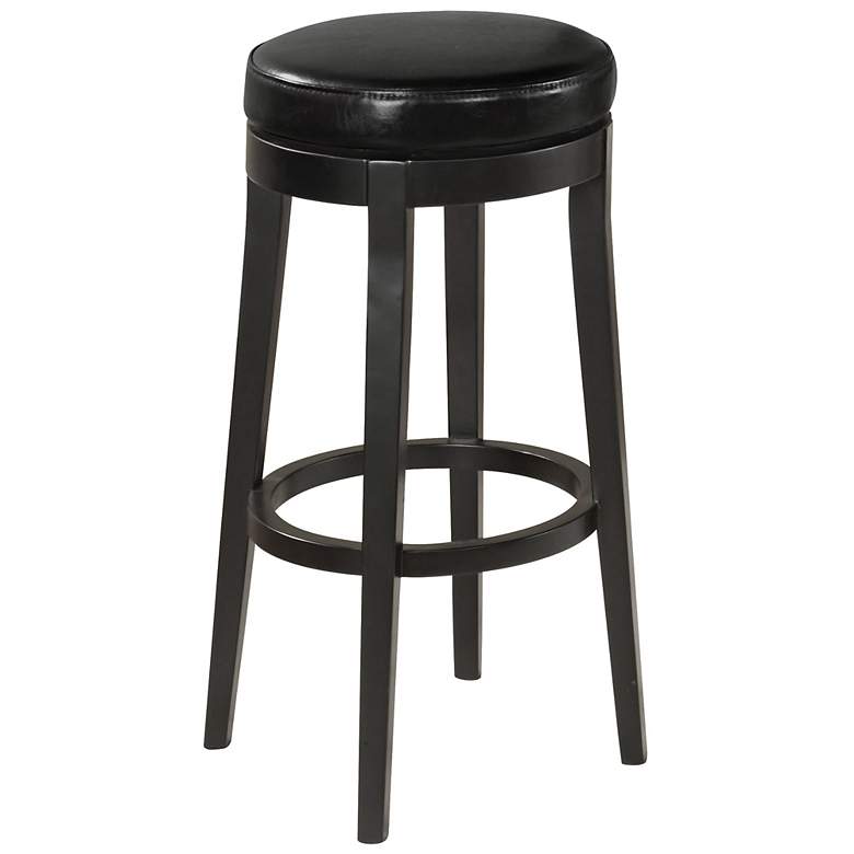 Image 1 Midnight Black Faux Leather 30 inch High Swivel Bar Stool