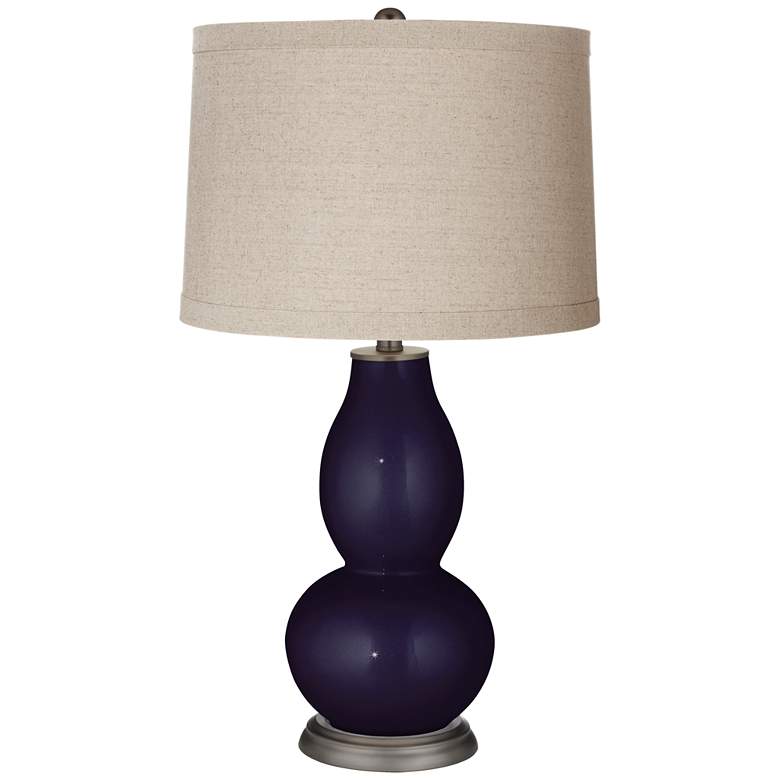 Image 1 Midnight Blue Metallic Linen Drum Shade Double Gourd Table Lamp