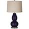 Midnight Blue Metallic Linen Drum Shade Double Gourd Table Lamp