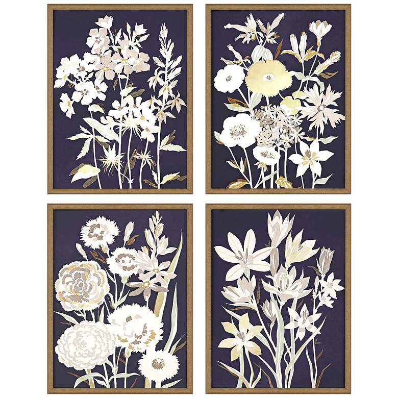 Image 2 Midnight Florals 17" High 4-Piece Framed Giclee Wall Art Set