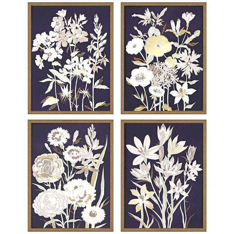 Image 2 Midnight Florals 17 inch High 4-Piece Framed Giclee Wall Art Set